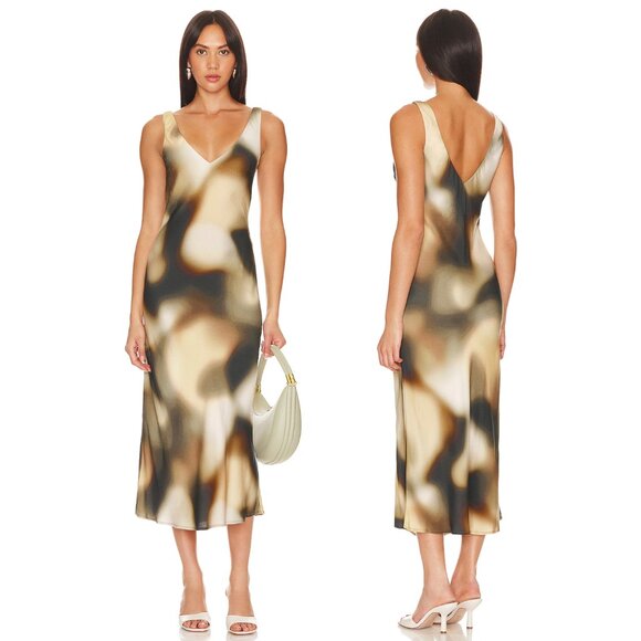 LNA V Slip Dress in Asteras Maxi Yellow Brown Black Midi Maxi XS - Picture 1 of 2